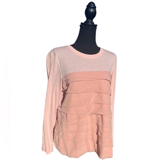 Women’s salmon color long sleeve ruffle shirt by Tribeca Size L - Picture 1 of 4